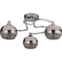 Lighting Collection 3 Light Rose Chrome Glass Flush Ceiling Light with Crystal Decorations - Size: 18 x 40 x 40cm - Silver - Wilko