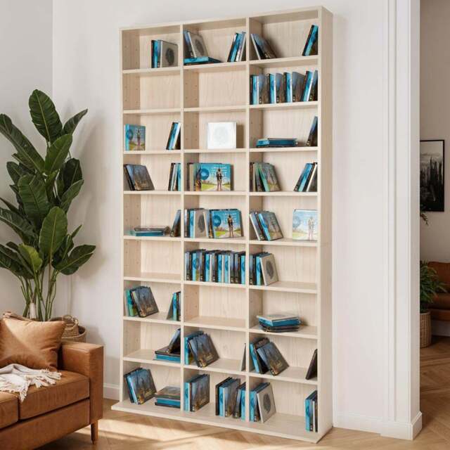 tectake Christel 27 Shelf Beech CD Shelf - Size: 180 x 23.5 x 102cm - Brown - Wilko - image 1