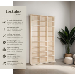tectake Christel 27 Shelf Beech CD Shelf - Size: 180 x 23.5 x 102cm - Brown - Wilko - thumbnail 6