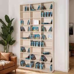 tectake Christel 27 Shelf Beech CD Shelf - Size: 180 x 23.5 x 102cm - Brown - Wilko