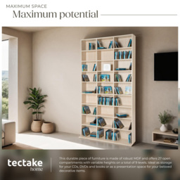 tectake Christel 27 Shelf Beech CD Shelf - Size: 180 x 23.5 x 102cm - Brown - Wilko - thumbnail 5