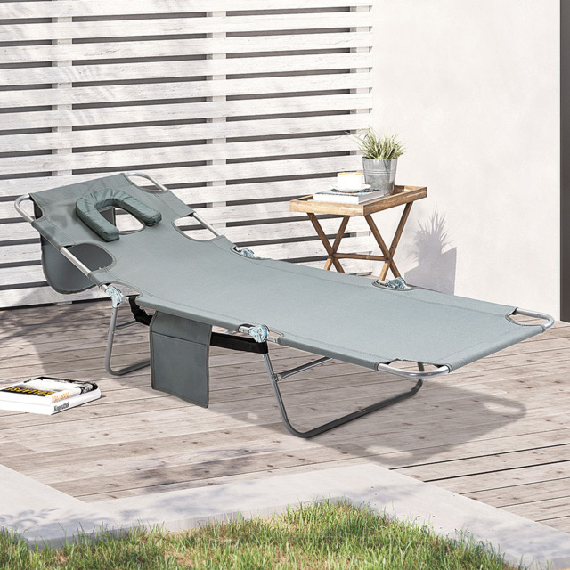Outsunny Grey 5 Position Sun Lounger - Size: 72 x 11 x 57cm - Wilko - image 1