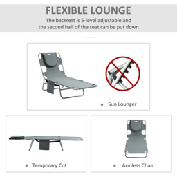 Outsunny Grey 5 Position Sun Lounger - Size: 72 x 11 x 57cm - Wilko - thumbnail 5