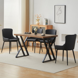 Brooklyn 4 Seater Dining Set Oak and Black - Brown - Wilko - thumbnail 1