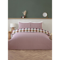 Skye Check Duvet Set - Burgundy/Double - Wilko - thumbnail 3