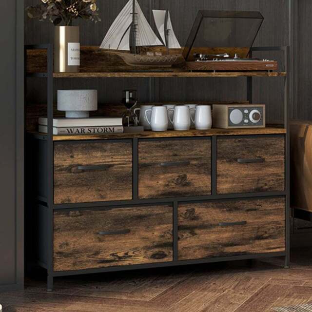 HOMCOM 5 Drawer Rustic Brown Bedroom Chest of Drawers - Wilko - image 1