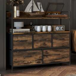 HOMCOM 5 Drawer Rustic Brown Bedroom Chest of Drawers - Wilko - thumbnail 1