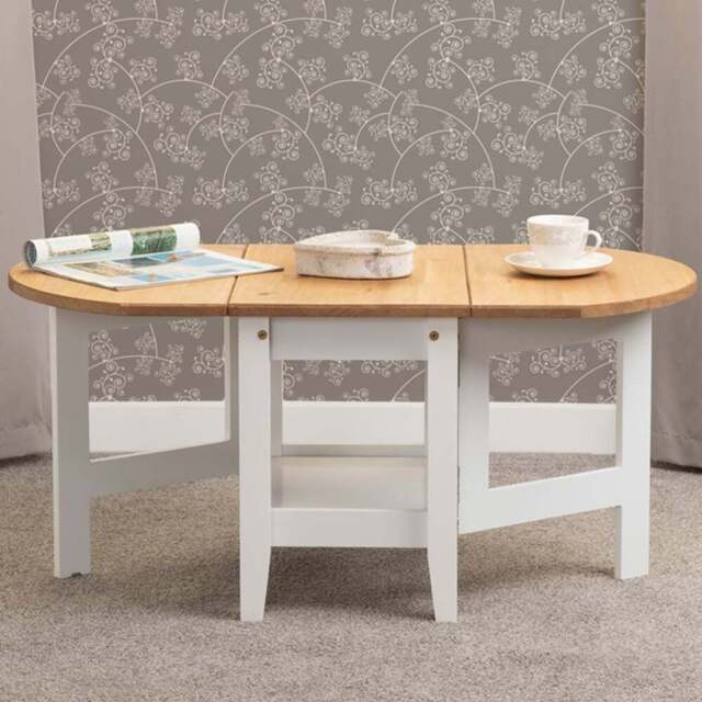 Seconique Santos Single Shelf Drop Leaf White Distressed Waxed Pine Coffee Table - Wilko - image 1