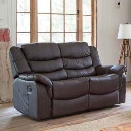 Almeira 2 Seater Brown Bonded Leather Recliner Sofa - Artemis Home - Wilko - thumbnail 1