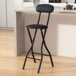 Black Padded Folding Bar Stool - Size: 90 x 26.6 x 37cm - MCC - Wilko - thumbnail 1