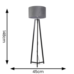 ValueLights Lottie Grey Velvet Drum Shade Black Wood Tripod LED Floor Lamp - Size: 148 x 45 x 45cm - Wilko - thumbnail 5