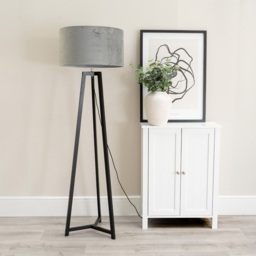 ValueLights Lottie Grey Velvet Drum Shade Black Wood Tripod LED Floor Lamp - Size: 148 x 45 x 45cm - Wilko - thumbnail 4
