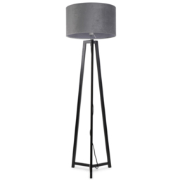 ValueLights Lottie Grey Velvet Drum Shade Black Wood Tripod LED Floor Lamp - Size: 148 x 45 x 45cm - Wilko