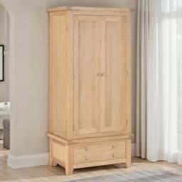 Seconique Windsor 2 Door Single Drawer Natural Oak Wardrobe - Size: 2 Door, Single Drawer - Wilko - thumbnail 1
