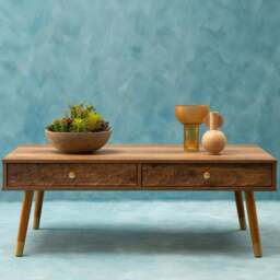 Premier Housewares 2 Drawer Frida Coffee Table - Size: 110 x 59 x 40cm - Brown - Interiors by Premier - Wilko - thumbnail 1