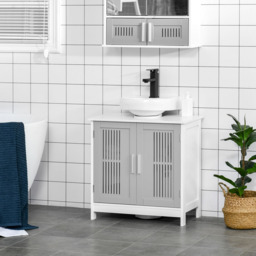 Kleankin 2 Door Bathroom Cabinet Grey - Size: 60 x 30 x 60cm - Wilko - thumbnail 4