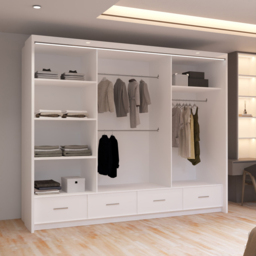 Sliding Wardrobes 4U 2 Sliding Door White Modern High Gloss Central Mirrored Wardrobe 255cm - Size: 2 Door - Wilko - thumbnail 6