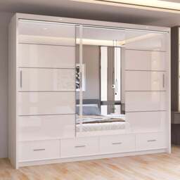 Sliding Wardrobes 4U 2 Sliding Door White Modern High Gloss Central Mirrored Wardrobe 255cm - Size: 2 Door - Wilko