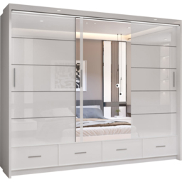 Sliding Wardrobes 4U 2 Sliding Door White Modern High Gloss Central Mirrored Wardrobe 255cm - Size: 2 Door - Wilko - thumbnail 3