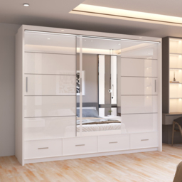 Sliding Wardrobes 4U 2 Sliding Door White Modern High Gloss Central Mirrored Wardrobe 255cm - Size: 2 Door - Wilko - thumbnail 4