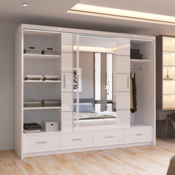 Sliding Wardrobes 4U 2 Sliding Door White Modern High Gloss Central Mirrored Wardrobe 255cm - Size: 2 Door - Wilko - thumbnail 5