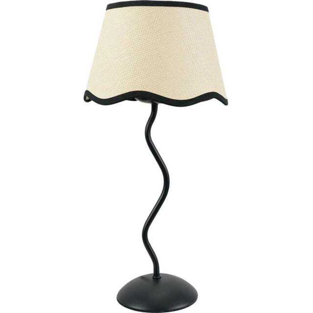 ValueLights Wiggle Linen Scallop Black Edge Shade Black Metal Stem LED Table Lamp - Wilko - image 1