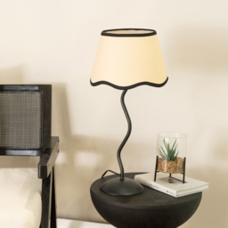 ValueLights Wiggle Linen Scallop Black Edge Shade Black Metal Stem LED Table Lamp - Wilko - thumbnail 4