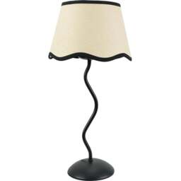 ValueLights Wiggle Linen Scallop Black Edge Shade Black Metal Stem LED Table Lamp - Wilko
