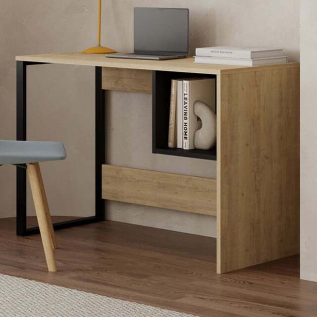Decortie Model Single Shelf Computer Desk Black Wood Oak - Size: 75 x 110 x 50cm - Multi - Wilko - image 1
