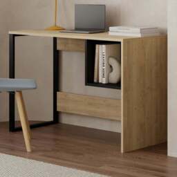 Decortie Model Single Shelf Computer Desk Black Wood Oak - Size: 75 x 110 x 50cm - Multi - Wilko