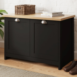 GFW Lancaster Black and Oak Shoe Storage - Size: 60 x 89 x 35cm - Wilko