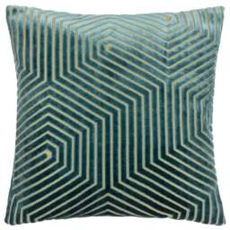Paoletti Evoke Teal Cut Velvet Cushion - Size: 45 x 45 cm - Multi - Wilko