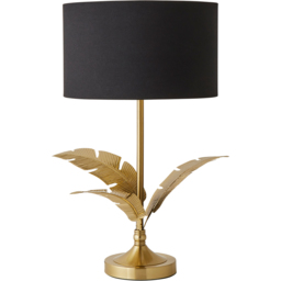 ValueLights Christina Black and Gold Palm Leaf Table Lamp and Bulb - Size: 47.5 x 29 x 29cm - Wilko