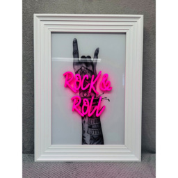 Splashbax Rock And Roll White Premium Gallery Frame LED Neon Wall Art - Size: 105 x 75 x 7cm - Multi - Wilko - thumbnail 3