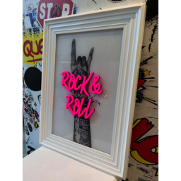 Splashbax Rock And Roll White Premium Gallery Frame LED Neon Wall Art - Size: 105 x 75 x 7cm - Multi - Wilko - thumbnail 7