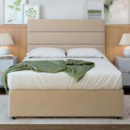 Bedmaster King Size Natural Plush Velvet 2 Drawer Divan Base with Milan Headboard - Cream - Wilko