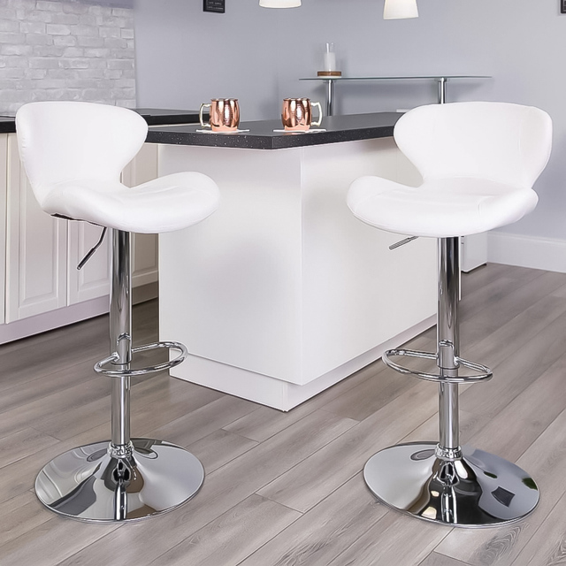 FWStyle White Faux Leather Curved Bar Stool Set of 2 - Wilko - image 1