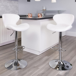 FWStyle White Faux Leather Curved Bar Stool Set of 2 - Wilko - thumbnail 1