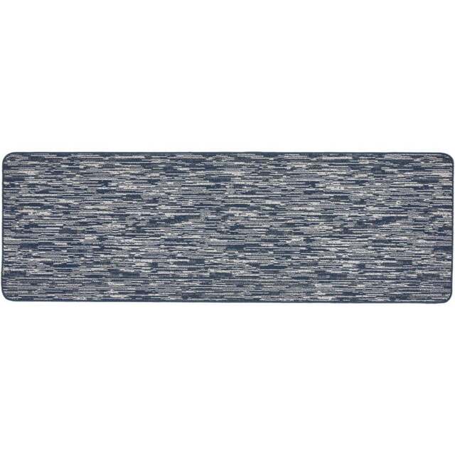 My Mat Navy Broken Stripe Stain Resistant Runner 67 x 200cm - Size: 67 x 200 x 2cm - Blue - Wilko - image 1