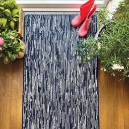 My Mat Navy Broken Stripe Stain Resistant Runner 67 x 200cm - Size: 67 x 200 x 2cm - Blue - Wilko - thumbnail 5
