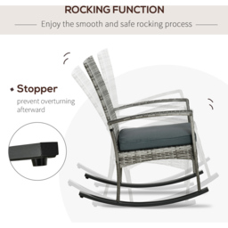 Outsunny Light Grey PE Rattan Rocking Chair with Cushion - Size: 66 x 88 x 98cm - Wilko - thumbnail 6