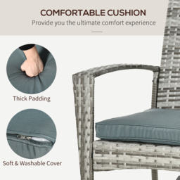 Outsunny Light Grey PE Rattan Rocking Chair with Cushion - Size: 66 x 88 x 98cm - Wilko - thumbnail 7