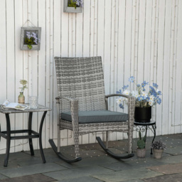 Outsunny Light Grey PE Rattan Rocking Chair with Cushion - Size: 66 x 88 x 98cm - Wilko - thumbnail 1