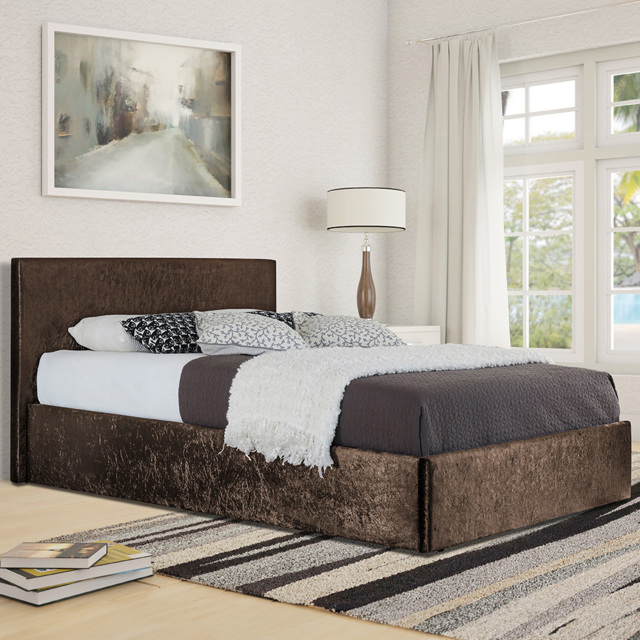 Brooklyn Double Brown Crushed Velvet Ottoman Bed - Wilko - image 1