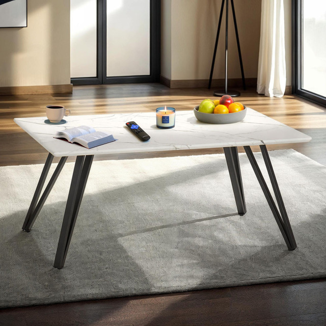 Seconique Marlow White Marble Effect Coffee Table - Size: 45 x 100 x 50cm - Wilko - image 1