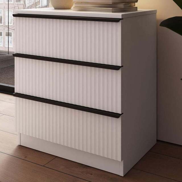 FWStyle Lania 3 Drawer White Scalloped Ripple Effect Chest of Drawers - Wilko - image 1