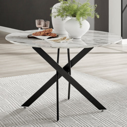 Furniturebox Arona 6 Seater Round Dining Table White Marble and Black - Size: 4 Seater - Wilko - thumbnail 1
