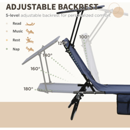 Outsunny Set of 2 Dark Blue Adjustable Folding Sun Lounger with Sunshade Roof - Size: 28 x 56 x 190cm - Wilko - thumbnail 5