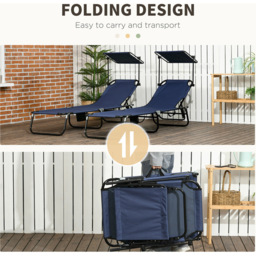 Outsunny Set of 2 Dark Blue Adjustable Folding Sun Lounger with Sunshade Roof - Size: 28 x 56 x 190cm - Wilko - thumbnail 7