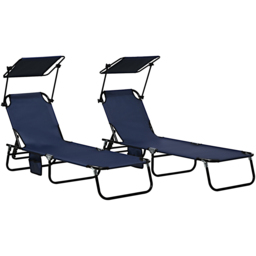 Outsunny Set of 2 Dark Blue Adjustable Folding Sun Lounger with Sunshade Roof - Size: 28 x 56 x 190cm - Wilko - thumbnail 3